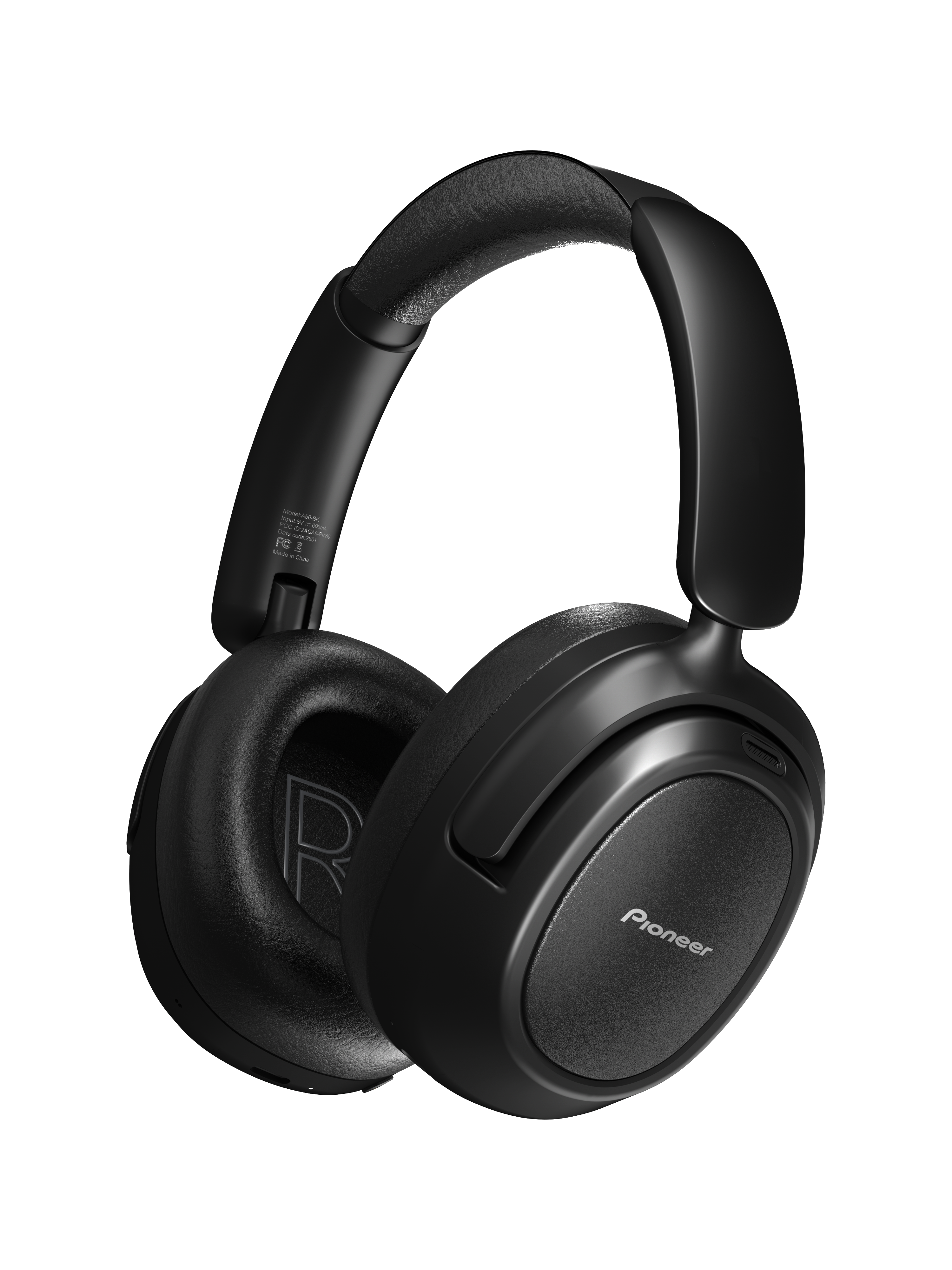 Black over-ear headphones with Pioneer logo on a white background